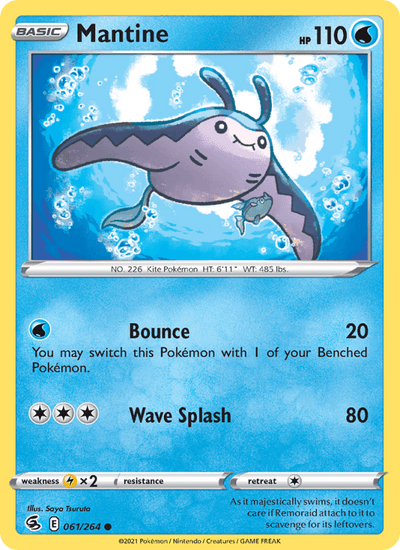 Mantine 061/264 Common Fusion Strike Pokemon Reverse Holo Near Mint