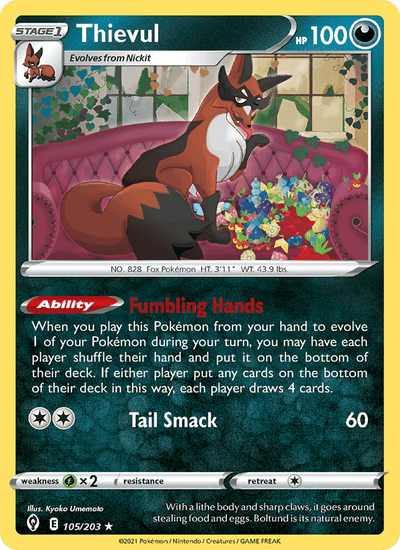 Thievul 105/203 Rare Evolving Skies Pokemon Near Mint