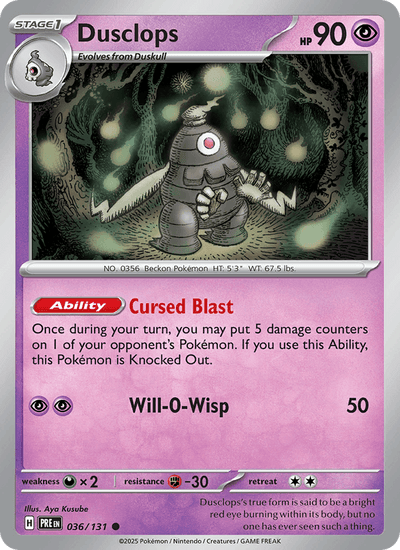 Dusclops 036/131 Common Prismatic Evolutions Pokemon Near Mint