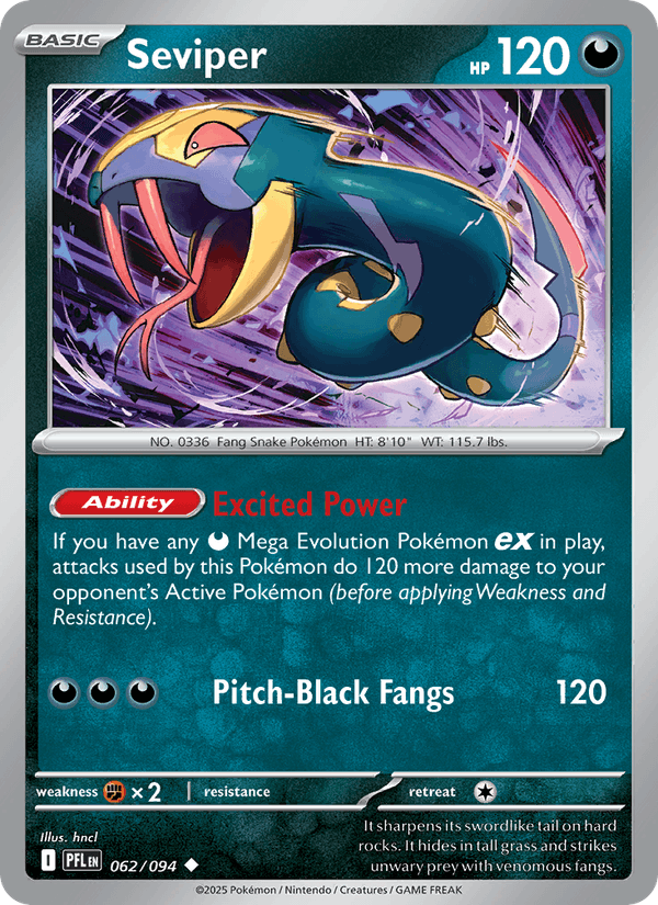Seviper 062/094 Uncommon Phantasmal Flames Pokemon Reverse Holo Near Mint