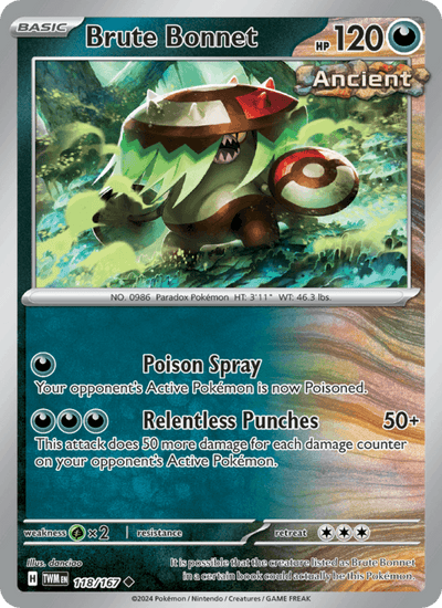 Brute Bonnet 118/167 Uncommon Twilight Masquerade Pokemon Reverse Holo Near Mint
