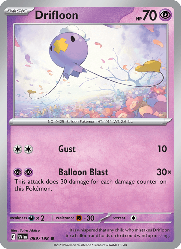 Drifloon 089/198 Common Scarlet & Violet Pokemon Reverse Holo Near Mint