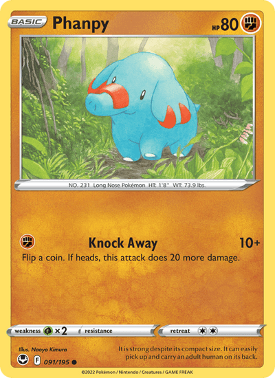 Phanpy 091/195 Common Silver Tempest Pokemon Reverse Holo Near Mint