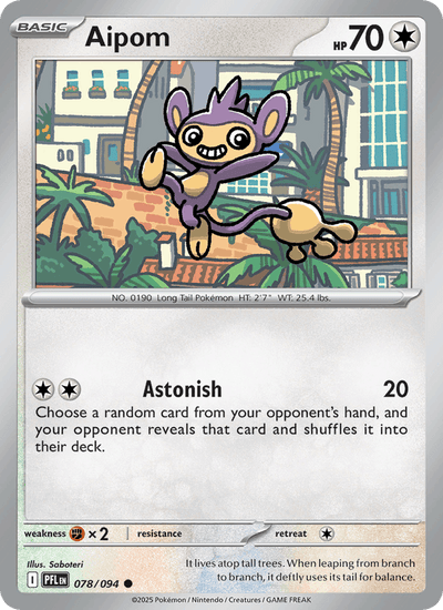 Aipom 078/094 Common Phantasmal Flames Pokemon Reverse Holo Near Mint