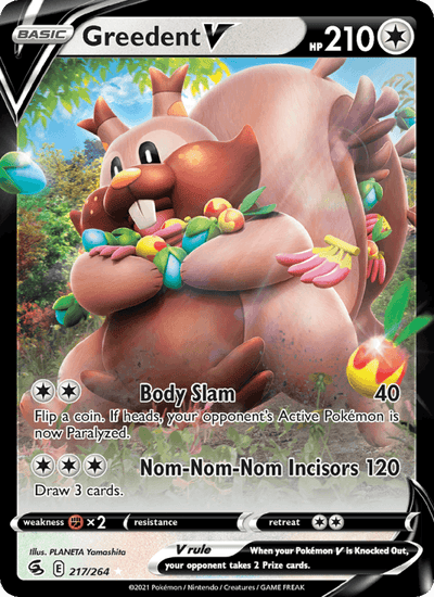 Greedent V 217/264 Holo V Rare Fusion Strike Pokemon Near Mint