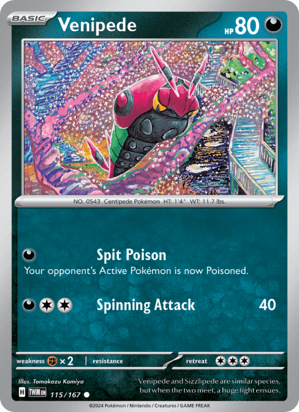 Venipede 115/167 Common Twilight Masquerade Pokemon Reverse Holo Near Mint