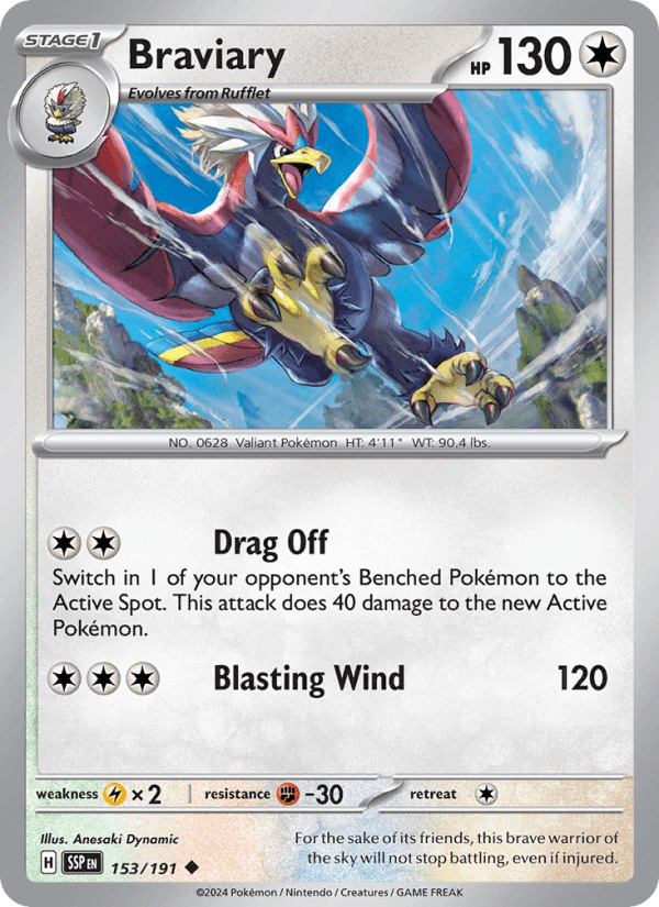 Braviary 153/191 Uncommon Surging Sparks Pokemon Reverse Holo Near Mint