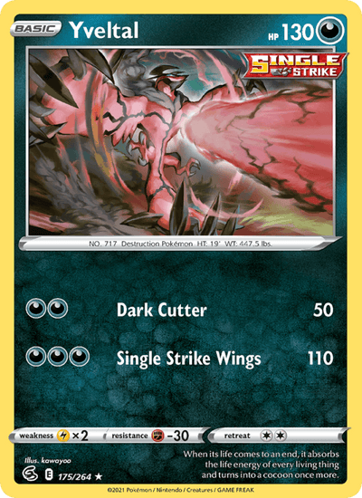 Yveltal 175/264 Rare Fusion Strike Pokemon Reverse Holo Near Mint