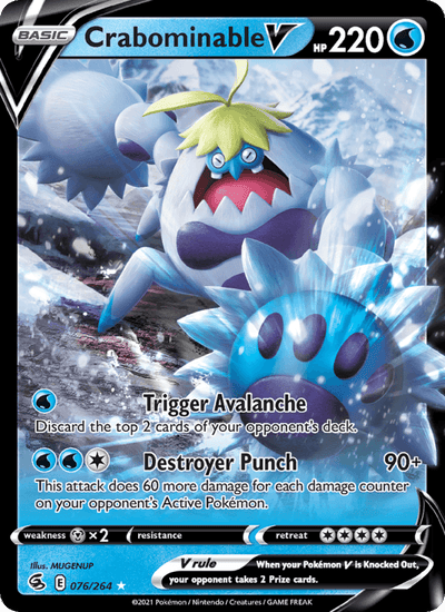 Crabominable V 076/264 Holo V Rare Fusion Strike Pokemon Near Mint