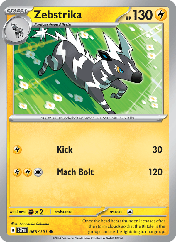 Zebstrika 063/191 Common Surging Sparks Pokemon Reverse Holo Near Mint