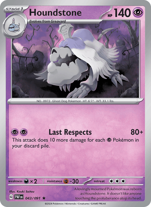 Houndstone 043/091 Rare Paldean Fates Pokemon Near Mint