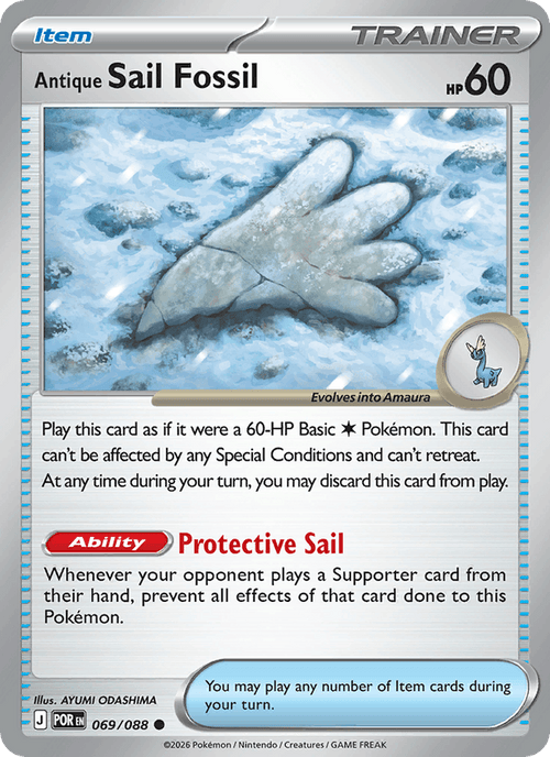 Antique Sail Fossil 069/088 Common Perfect Order Pokemon Near Mint