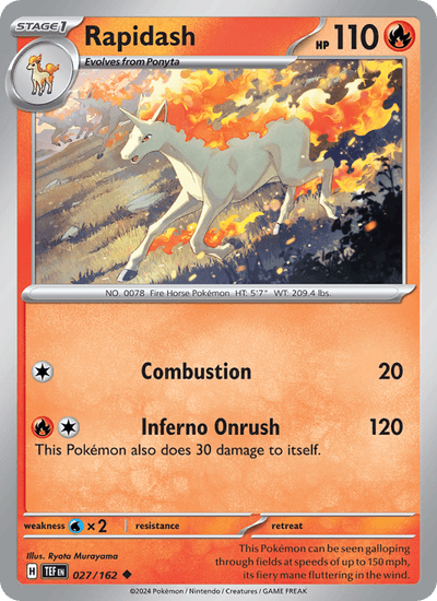 Rapidash 027/162 Uncommon Temporal Forces Pokemon Reverse Holo Near Mint