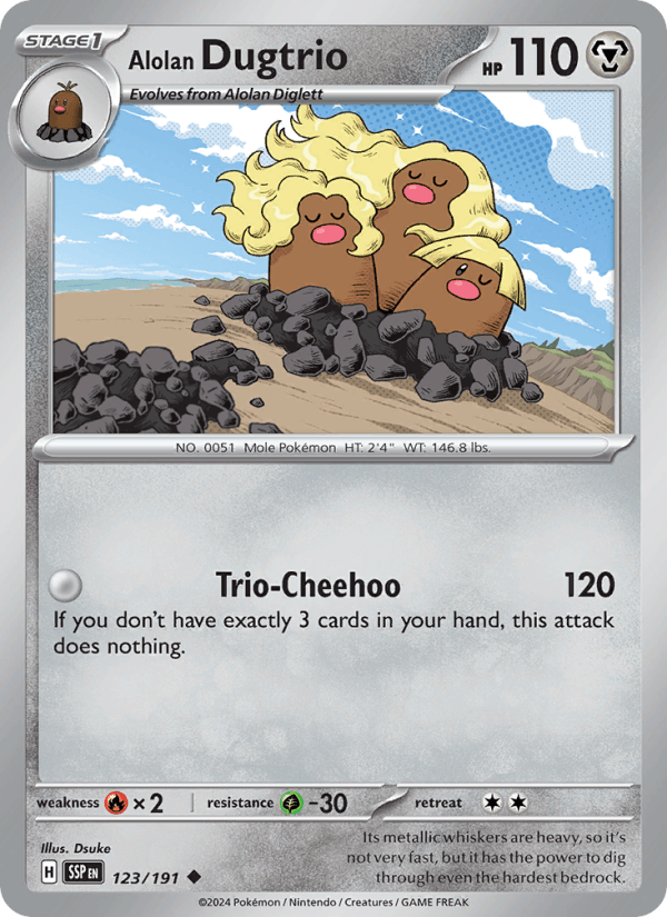 Alolan Dugtrio 123/191 Uncommon Surging Sparks Pokemon Reverse Holo Near Mint
