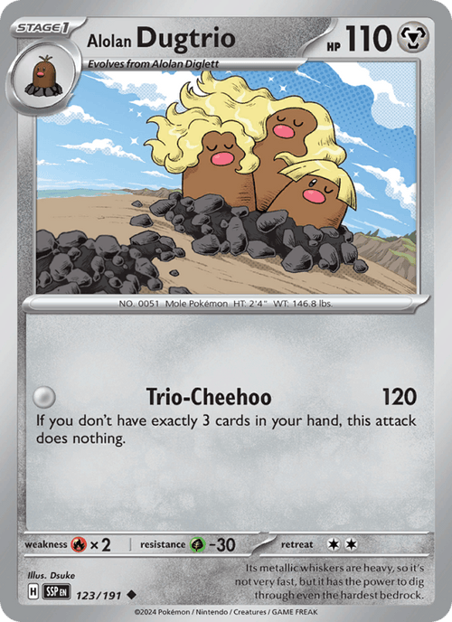 Alolan Dugtrio 123/191 Uncommon Surging Sparks Pokemon Reverse Holo Near Mint
