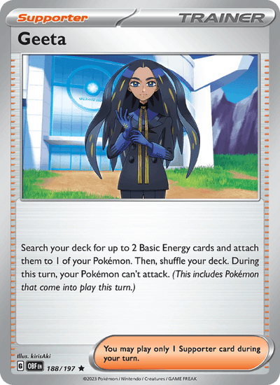 Geeta 188/197 Rare Obsidian Flames Pokemon Near Mint