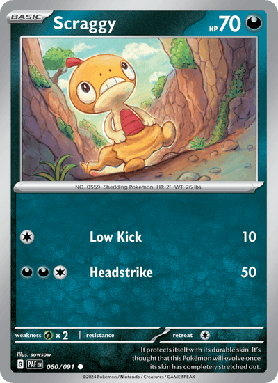 Scraggy 060/091 Common Paldean Fates Pokemon Reverse Holo Near Mint