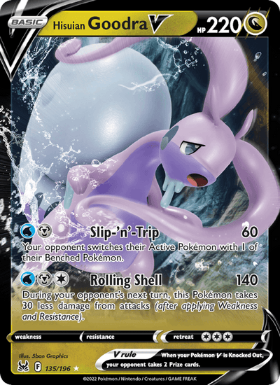 Hisuian Goodra V 135/196 Holo V Rare Lost Origin Pokemon Near Mint