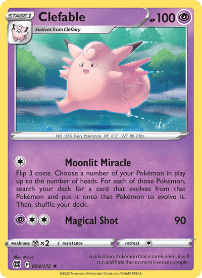 Clefable 054/172 Rare Brilliant Stars Pokemon Reverse Holo Near Mint
