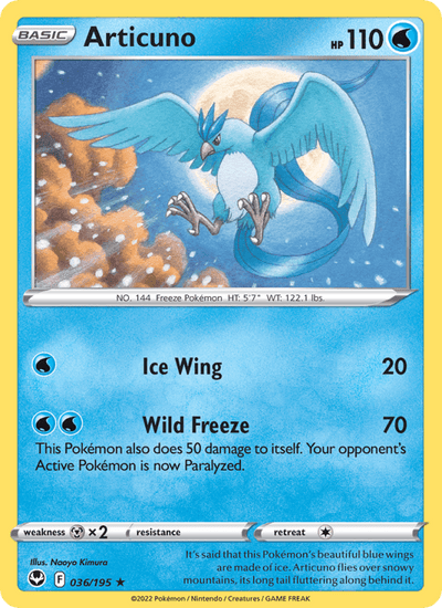 Articuno 036/195 Holo Rare Silver Tempest Pokemon Near Mint
