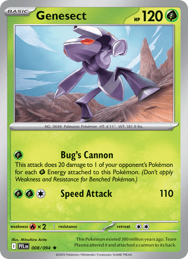 Genesect 008/094 Rare Phantasmal Flames Pokemon Holo Near Mint