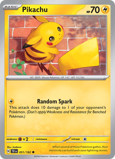 Pikachu 051/162 Common Temporal Forces Pokemon Near Mint