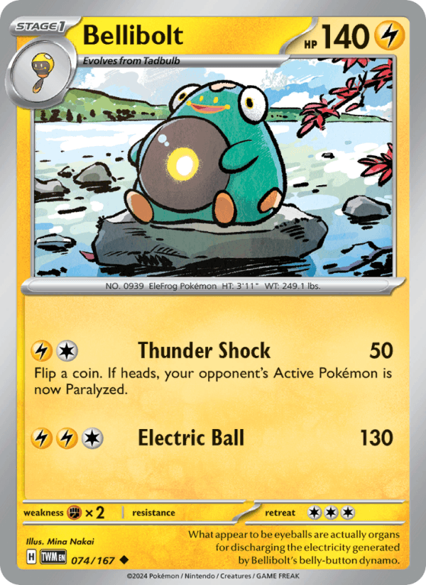 Bellibolt 074/167 Uncommon Twilight Masquerade Pokemon Reverse Holo Near Mint