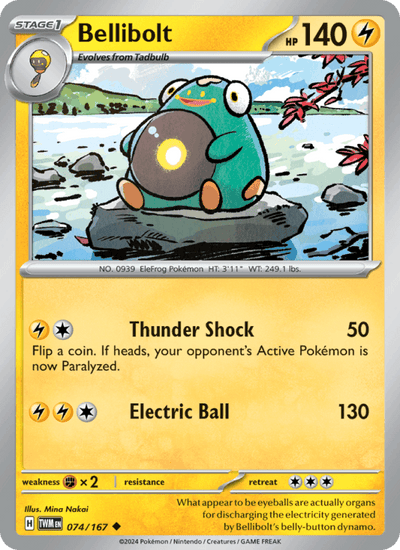 Bellibolt 074/167 Uncommon Twilight Masquerade Pokemon Reverse Holo Near Mint