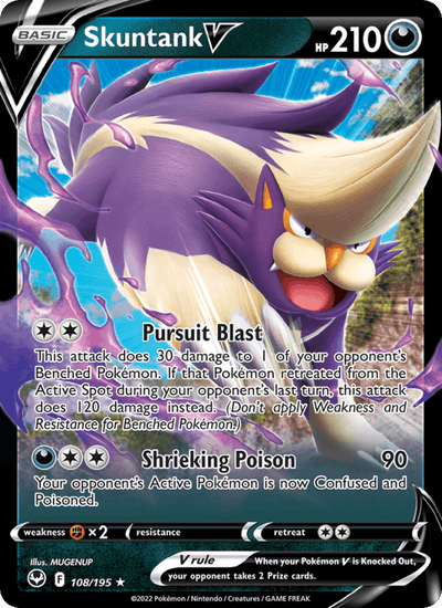 Skuntank V 108/195 Holo V Rare Silver Tempest Pokemon Near Mint