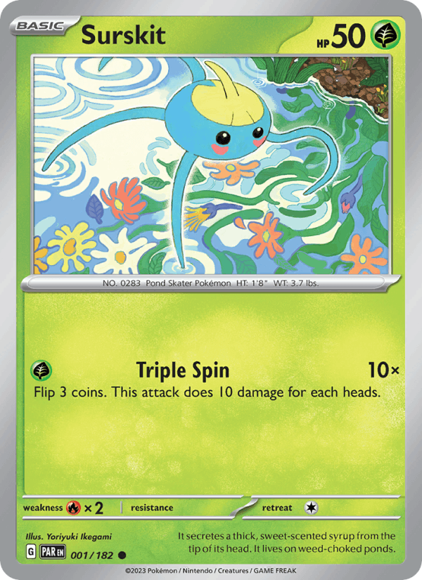 Surskit 001/182 Common Paradox Rift Pokemon Reverse Holo Near Mint