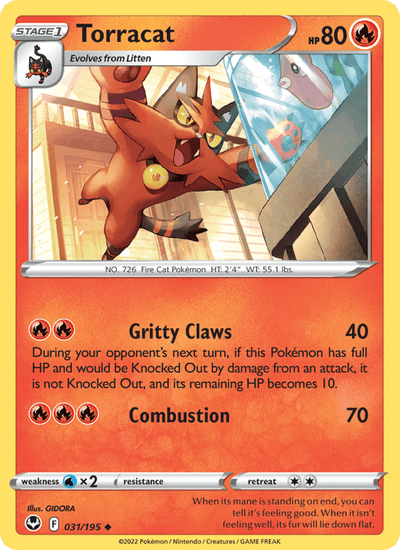 Torracat 031/195 Uncommon Silver Tempest Pokemon Reverse Holo Near Mint
