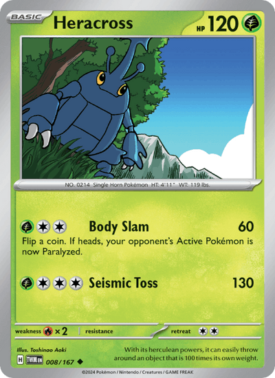 Heracross 008/167 Uncommon Twilight Masquerade Pokemon Reverse Holo Near Mint