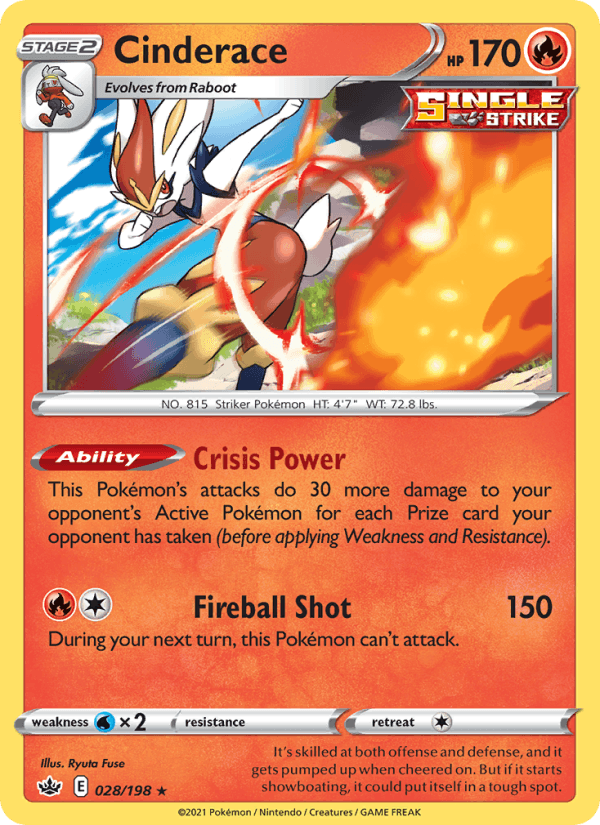 Cinderace 028/198 Holo Rare Chilling Reign Pokemon Near Mint
