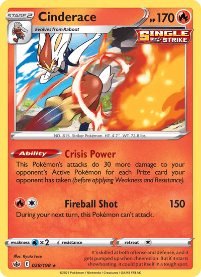 Cinderace 028/198 Holo Rare Chilling Reign Pokemon Near Mint