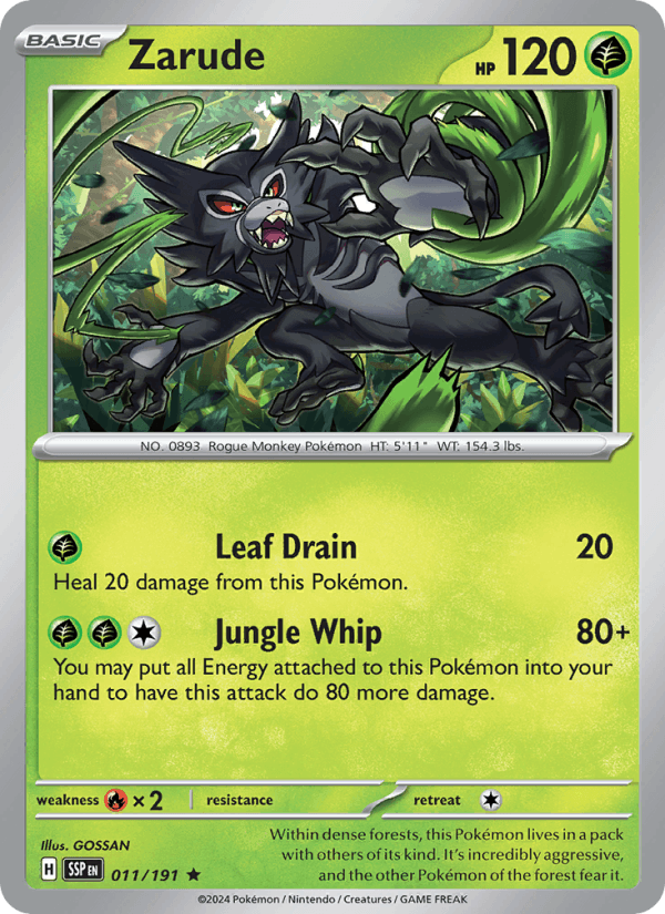 Zarude 011/191 Rare Surging Sparks Pokemon Reverse Holo Near Mint