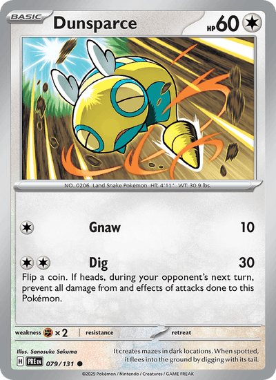 Dunsparce 079/131 Common SV: Prismatic Evolutions Pokemon Reverse Holo Near Mint