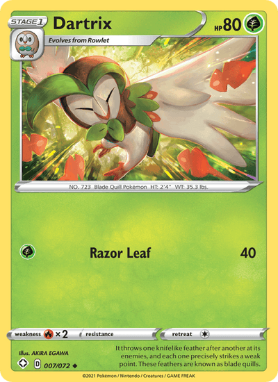 Dartrix 007/072 Uncommon Shining Fates Pokemon Reverse Holo Near Mint