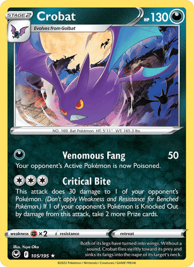 Crobat 105/195 Holo Rare Silver Tempest Pokemon Reverse Holo Near Mint