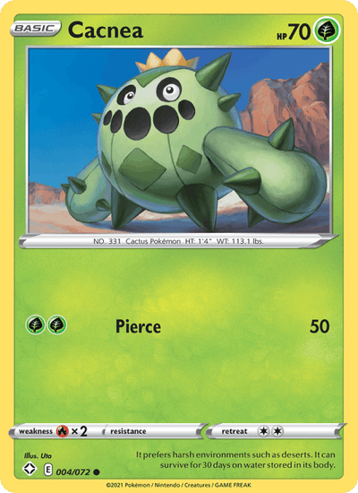 Cacnea 004/072 Common Shining Fates Pokemon Reverse Holo Near Mint
