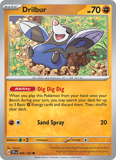 Drilbur 085/162 Common Temporal Forces Pokemon Reverse Holo Near Mint