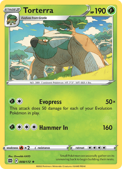 Torterra 008/172 Holo Rare Brilliant Stars Pokemon Near Mint