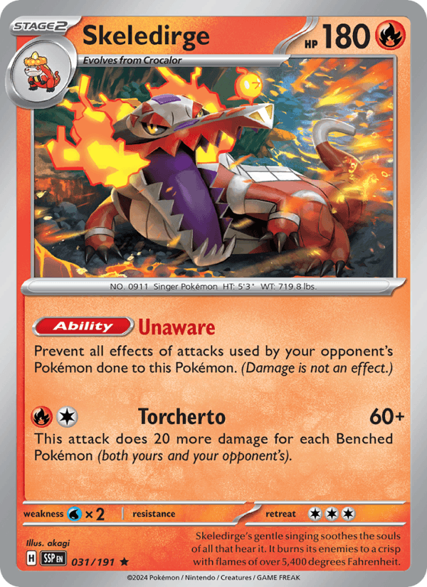 Skeledirge 031/191 Rare Surging Sparks Pokemon Holo Near Mint