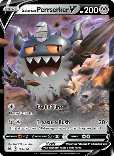 Galarian Perrserker V 129/196 Holo V Rare Lost Origin Pokemon Near Mint