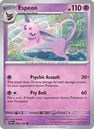 Espeon 086/197 Uncommon Obsidian Flames Pokemon Near Mint