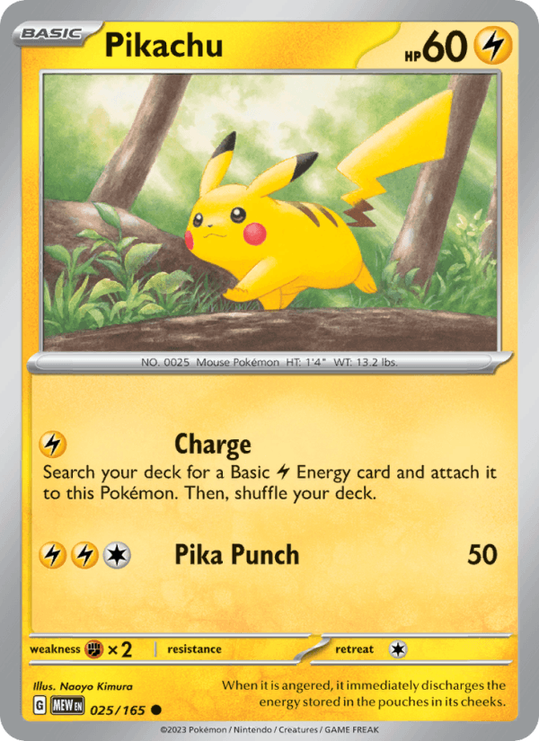 Pikachu 025/165 Common 151 Pokemon Reverse Holo Near Mint