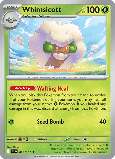 Whimsicott 015/162 Rare Temporal Forces Pokemon Holo Near Mint