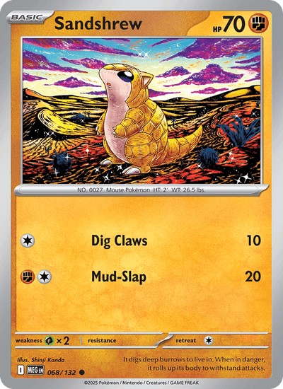 Sandshrew 068/132 Common Mega Evolution Pokemon Reverse Holo Near Mint