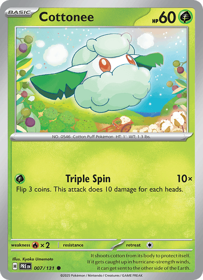 Cottonee 007/131 Common SV: Prismatic Evolutions Pokemon Reverse Holo Near Mint