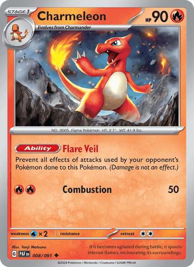 Charmeleon 008/091 Uncommon Paldean Fates Pokemon Near Mint