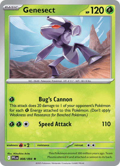 Genesect 008/094 Rare Phantasmal Flames Pokemon Holo Near Mint